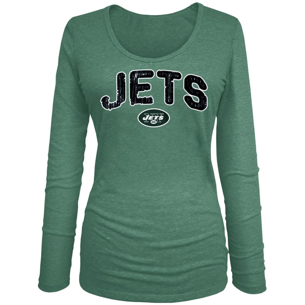 New York Jets Women's Tri-Blend Scoop Neck Long-Sleeve Tee - Green, L