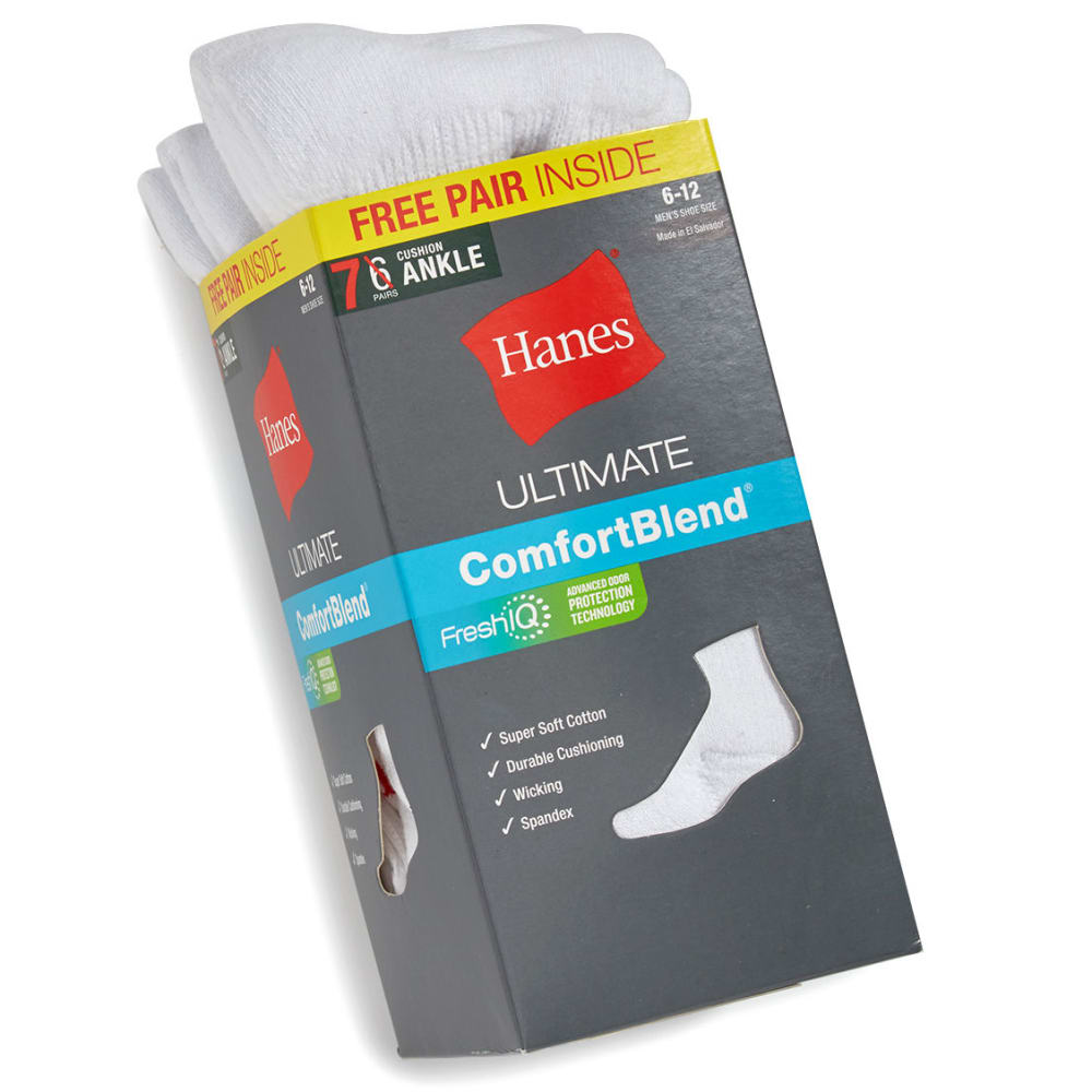 Hanes Men's Classic Ankle Socks, 6-Pack +1 - White, 10-13