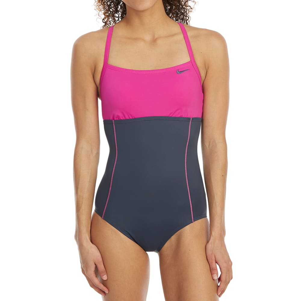 Nike Women's Crossback Color-Block One-Piece Swimsuit - Red, S