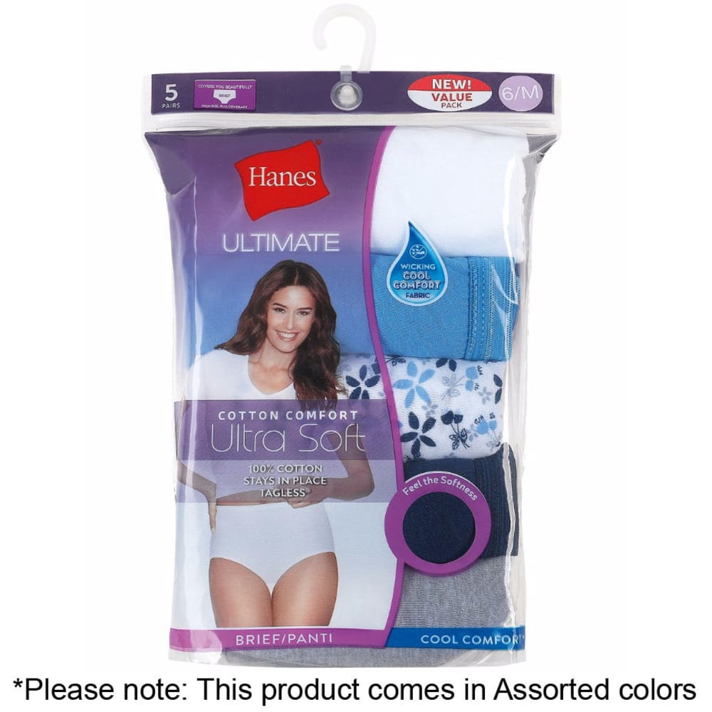 Hanes Women's Ultimate Comfort Briefs, 5-Pack - Various Patterns, 5