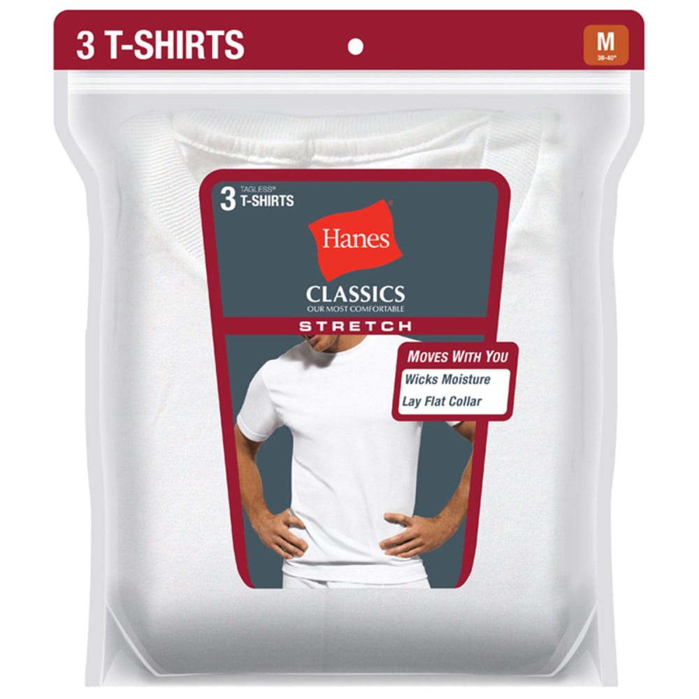 Hanes Men's Classics Stretch Crew Neck Tees, 3-Pack  - White, S