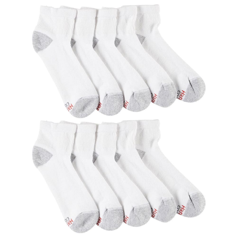 Hanes Men's Ultimate Quarter Socks, 10-Pack - White, M