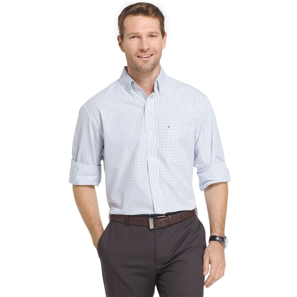 Izod Men's Essential Tattersall Woven Long-Sleeve Shirt - Blue, M