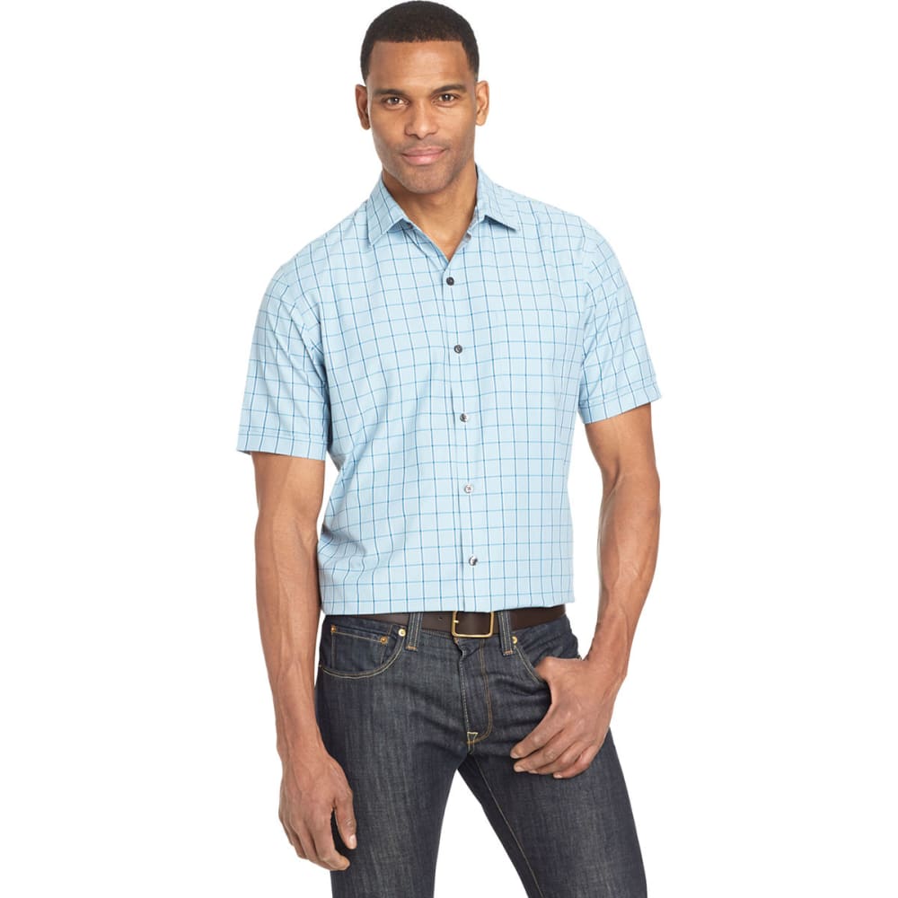 Van Heusen Men's Air Plaid Short-Sleeve Shirt - Blue, L