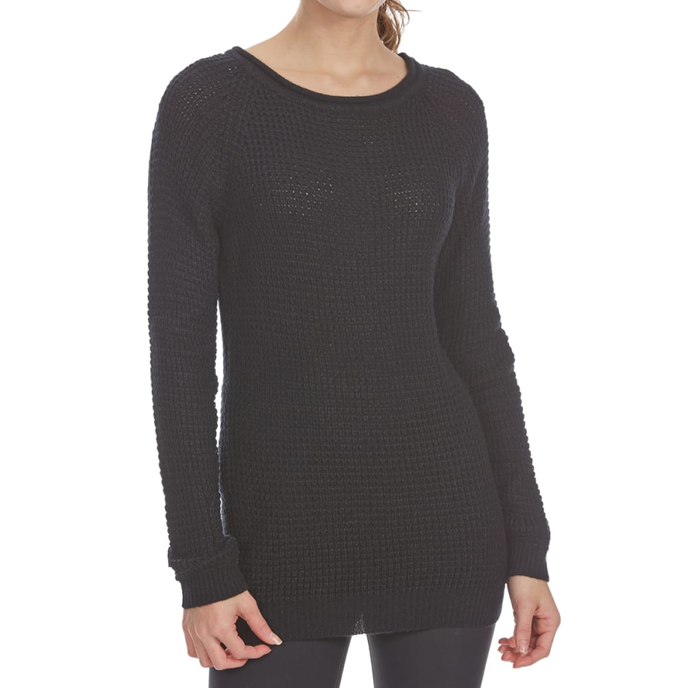 Ambiance Apparel Juniors' Waffle Long-Sleeve Sweater - Black, S
