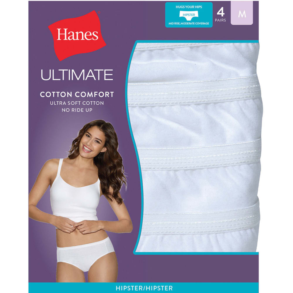 Hanes Women's Ultimate Cotton Comfort Hipster Panties 4-Pack - White, 5