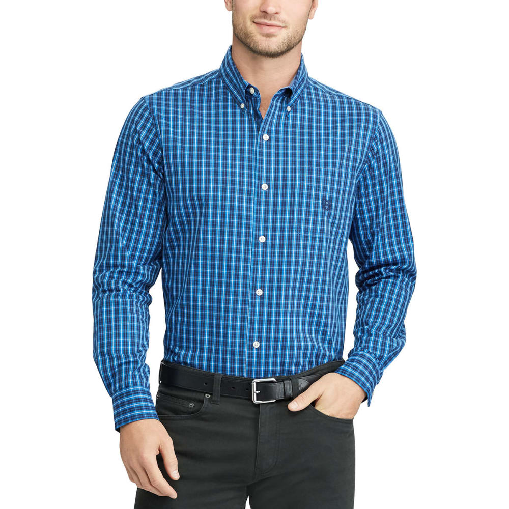 Chaps Men's Stretch Grid Poplin Long-Sleeve Shirt - Blue, XL