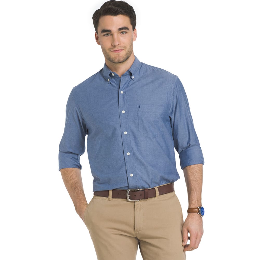 Izod Men's Oxford Solid Stretch Long-Sleeve Shirt - Blue, M