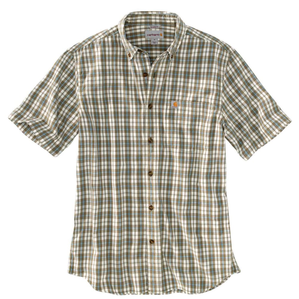 Carhartt Men's Essential Plaid Button Down Short-Sleeve Shirt - Green, S