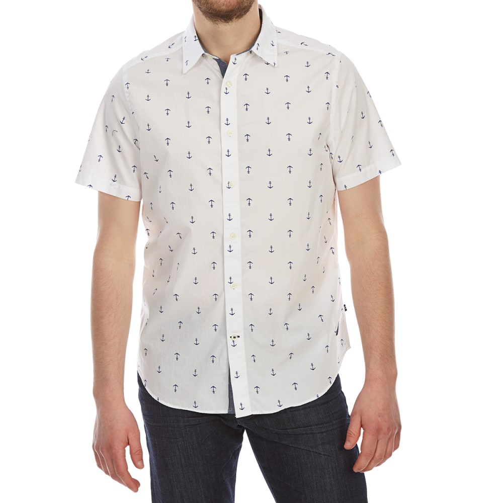 Nautica Men's Anchor Print Woven Short-Sleeve Shirt - White, L
