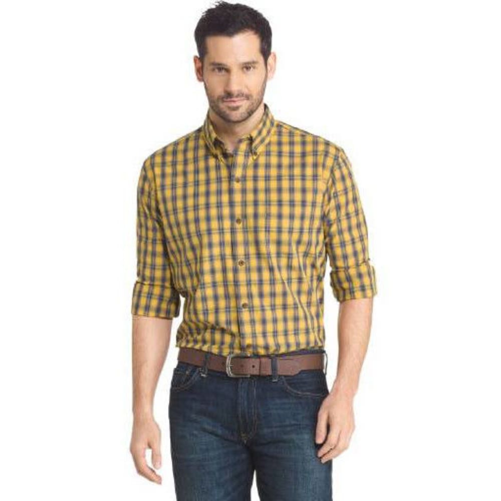 Arrow Men's Blazer Heather Plaid Woven Long-Sleeve Shirt - Yellow, XL