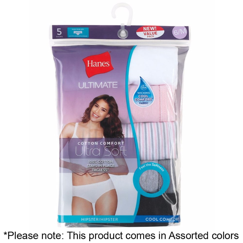 Hanes Women's Ultimate Comfort Cotton Hipster Panties, 5-Pack - Various Patterns, 5