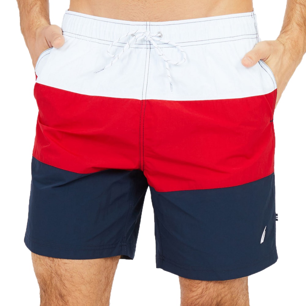 Nautica Men's Quick-Dry Colorblock Drawstring Swim Shorts - Red, L