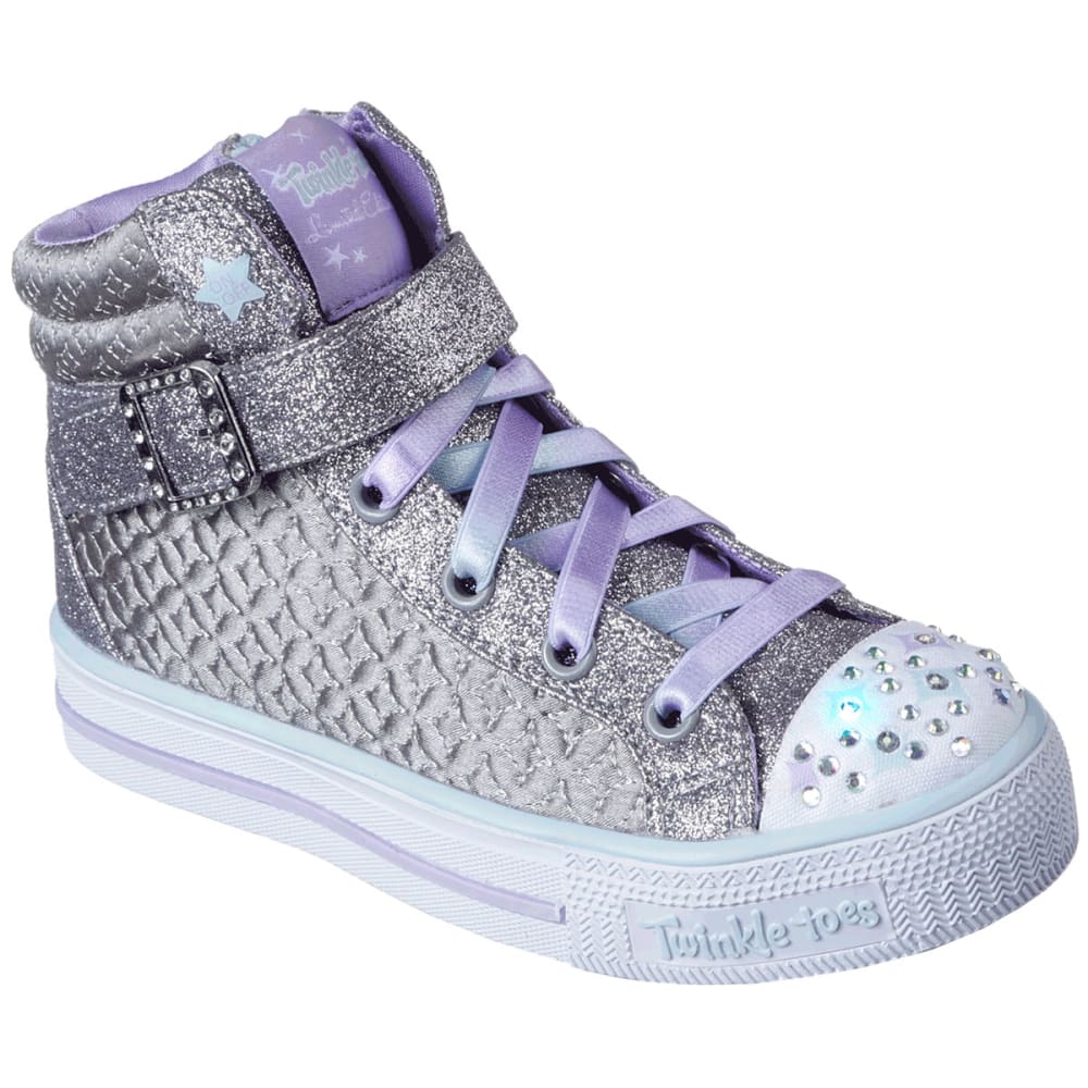 Skechers Girls' Twinkle Toes: Shuffles - Twinkle Charm High-Top Sneakers, Charcoal - Black, 12