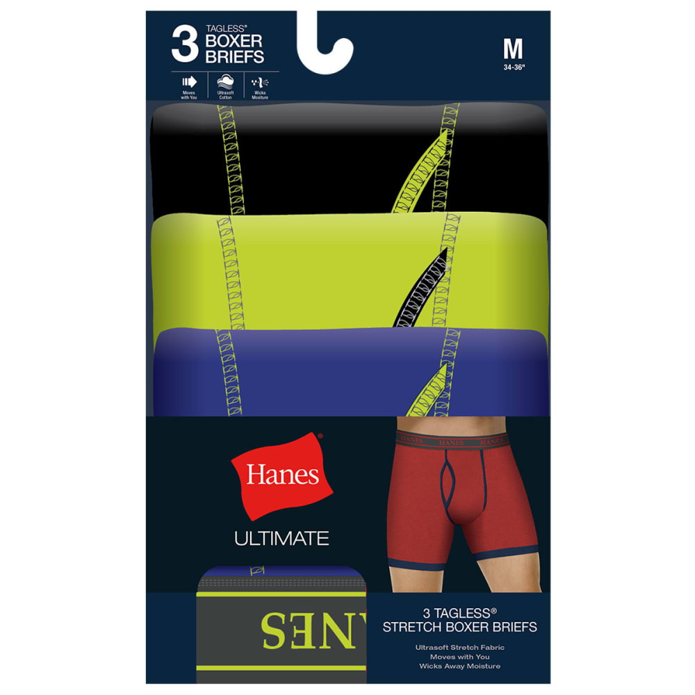 Hanes Men's Tagless Ultimate Stretch Boxer Briefs, 3 Pack - Various Patterns, L