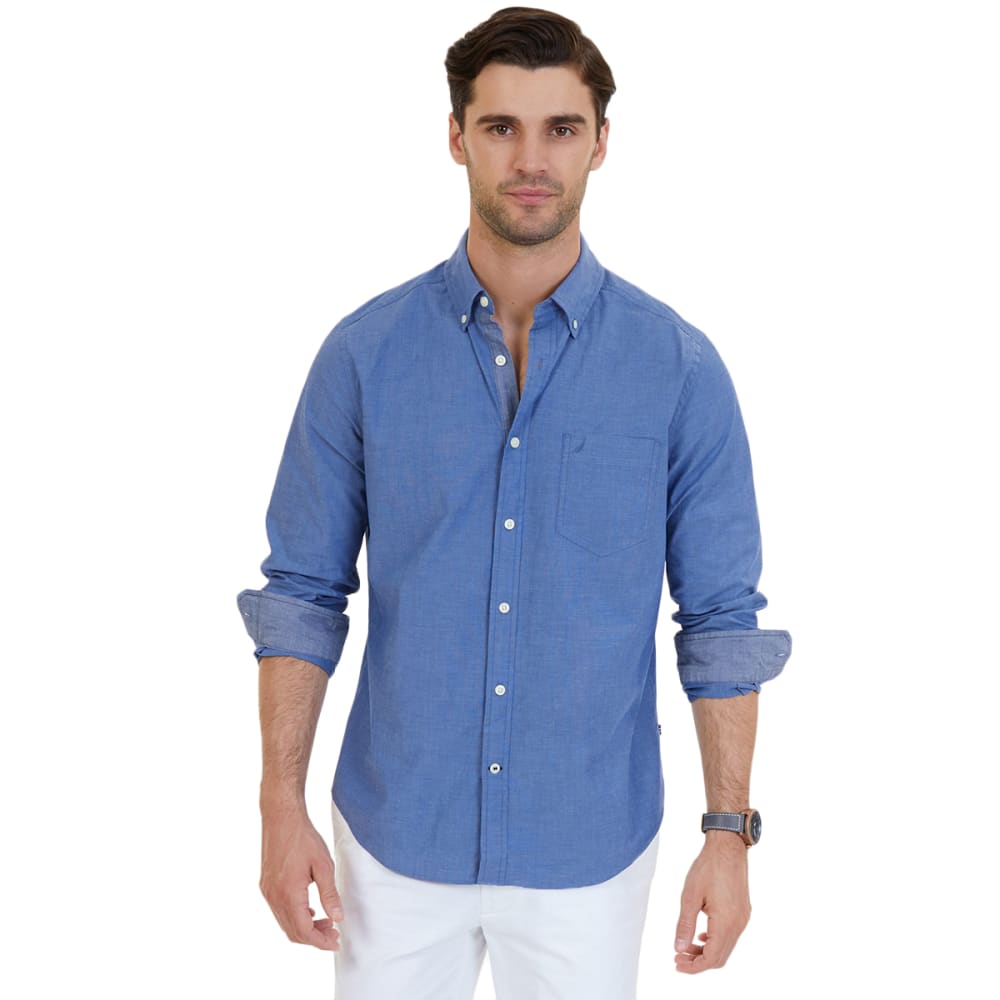 Nautica Men's Classic Fit Soft Wash Long Sleeve Button Down Shirt - Blue, M