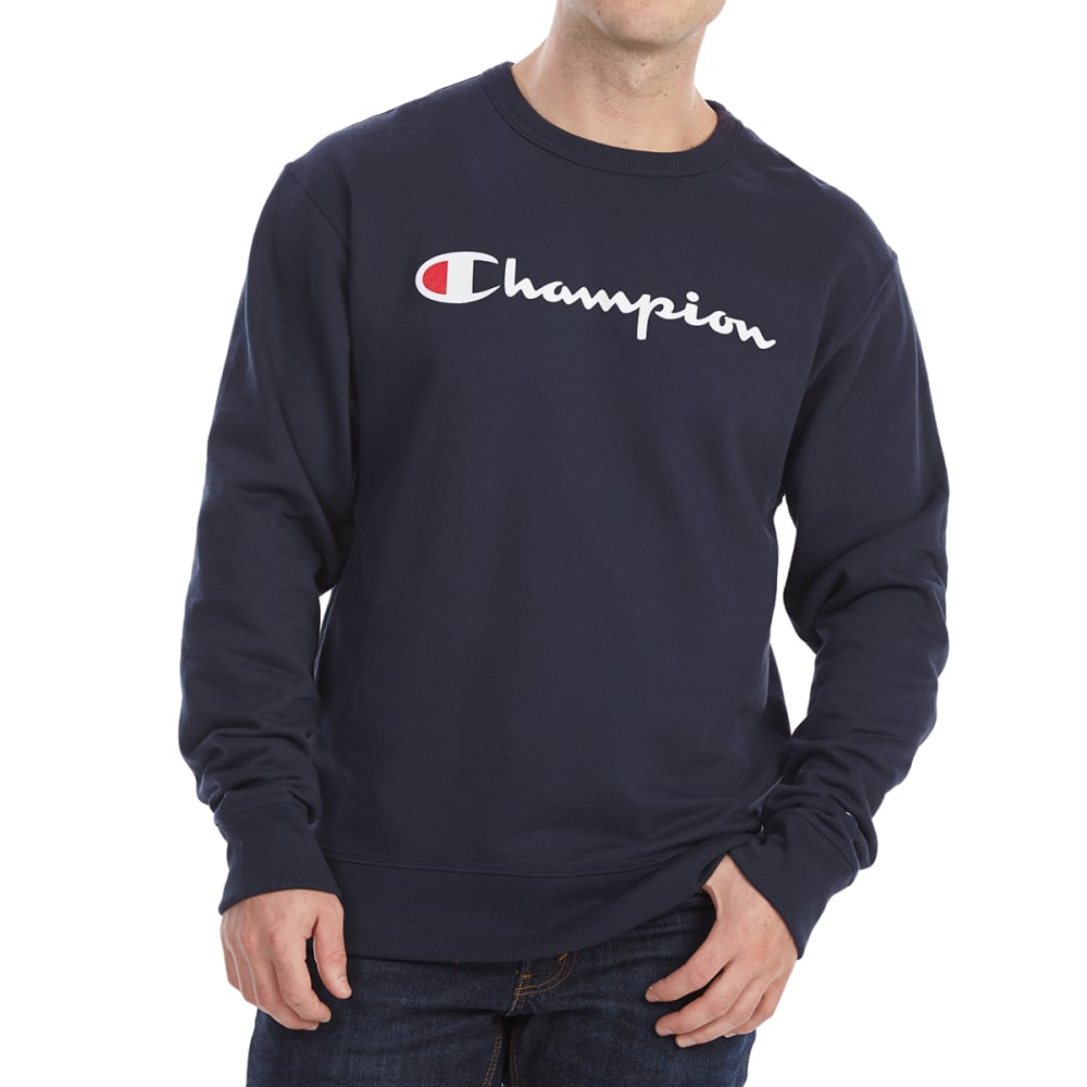 Champion Men's Powerblend Crew Script Logo Pullover - Blue, L