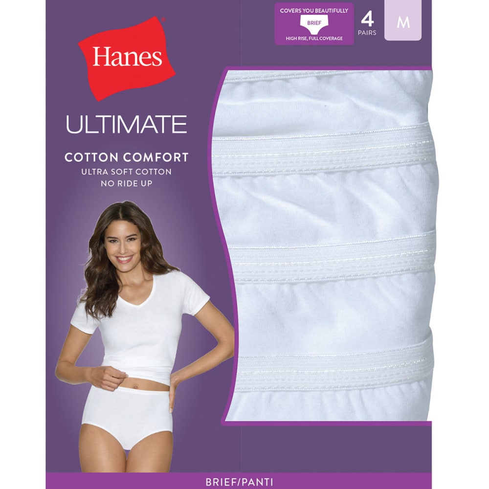 Hanes Women's Ultimate Cotton Comfort Briefs 4 Pack Panties - White, 5