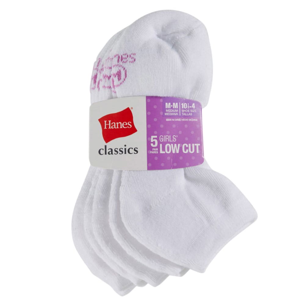 Hanes Girls' Classics Low Cut Socks, 5-Pack  - White, M