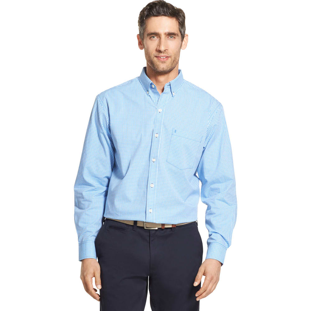 Izod Men's Long-Sleeve Stretch Gingham Shirt - Blue, L