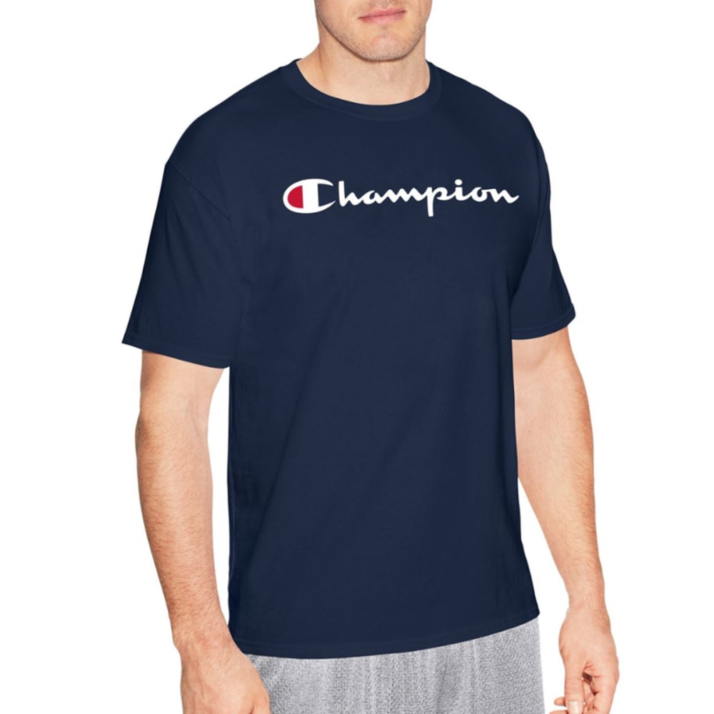 Champion Men's Cotton Script Logo Tee Shirt - Blue, 3XL
