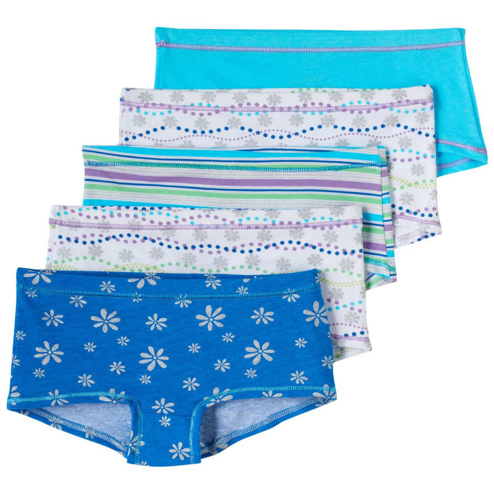 Hanes Girls' Cotton Stretch Boy Shorts, 5-Pack - Various Patterns, 6