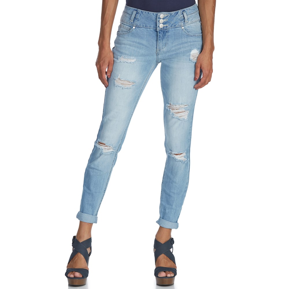 Blue Spice Juniors' 3-Button Stacked Waist Roll-Cuff Jeans