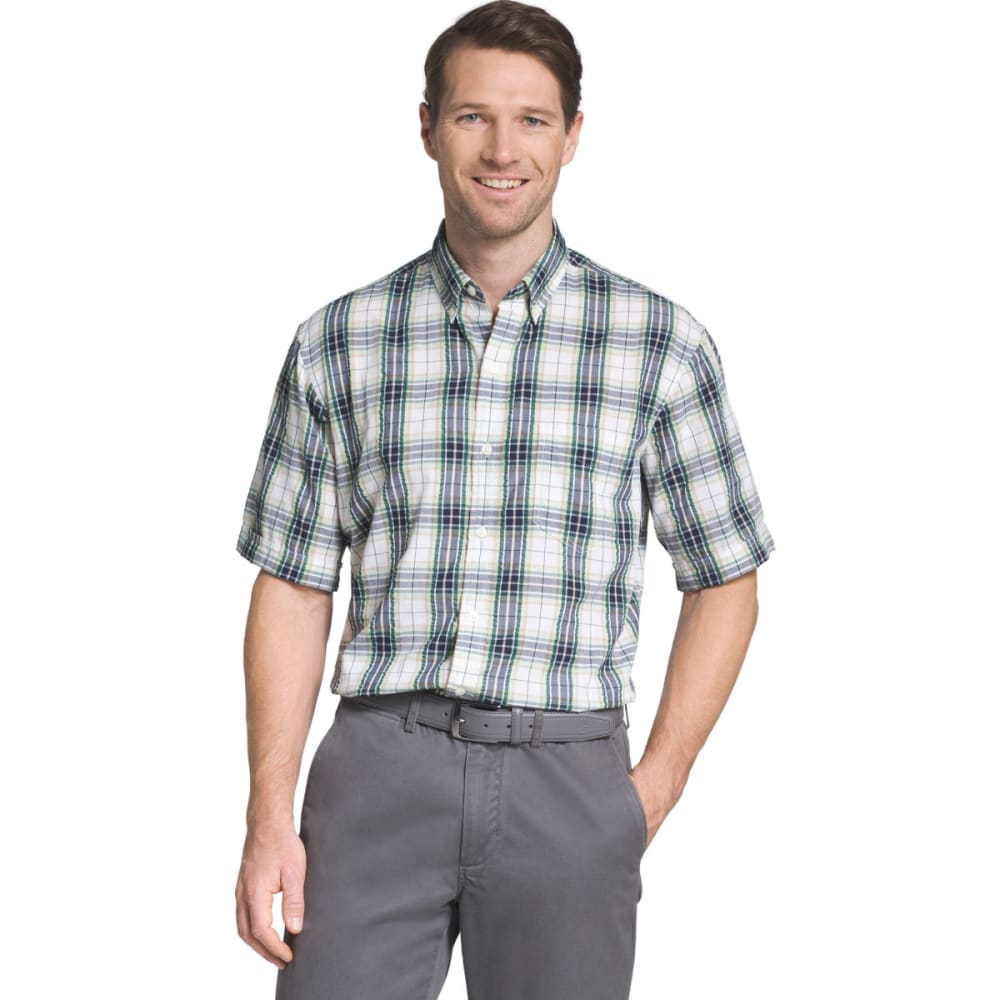 Arrow Men's Seersucker Large Plaid Woven Short-Sleeve Shirt - Green, XL