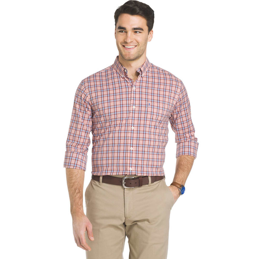 Izod Men's Essential Woven Long-Sleeve Shirt - Orange, M