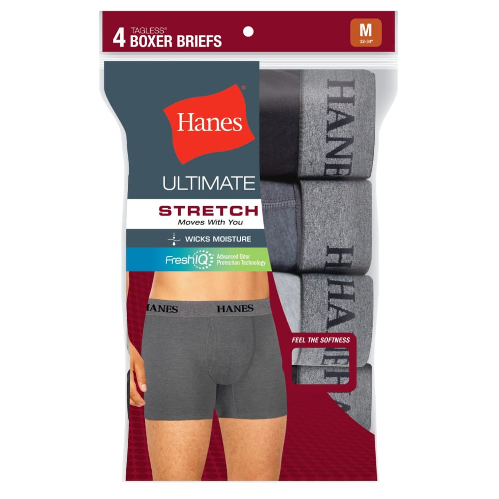 Hanes Men's Tagless Ultimate Stretch Boxer Briefs, 4-Pack - Black, S