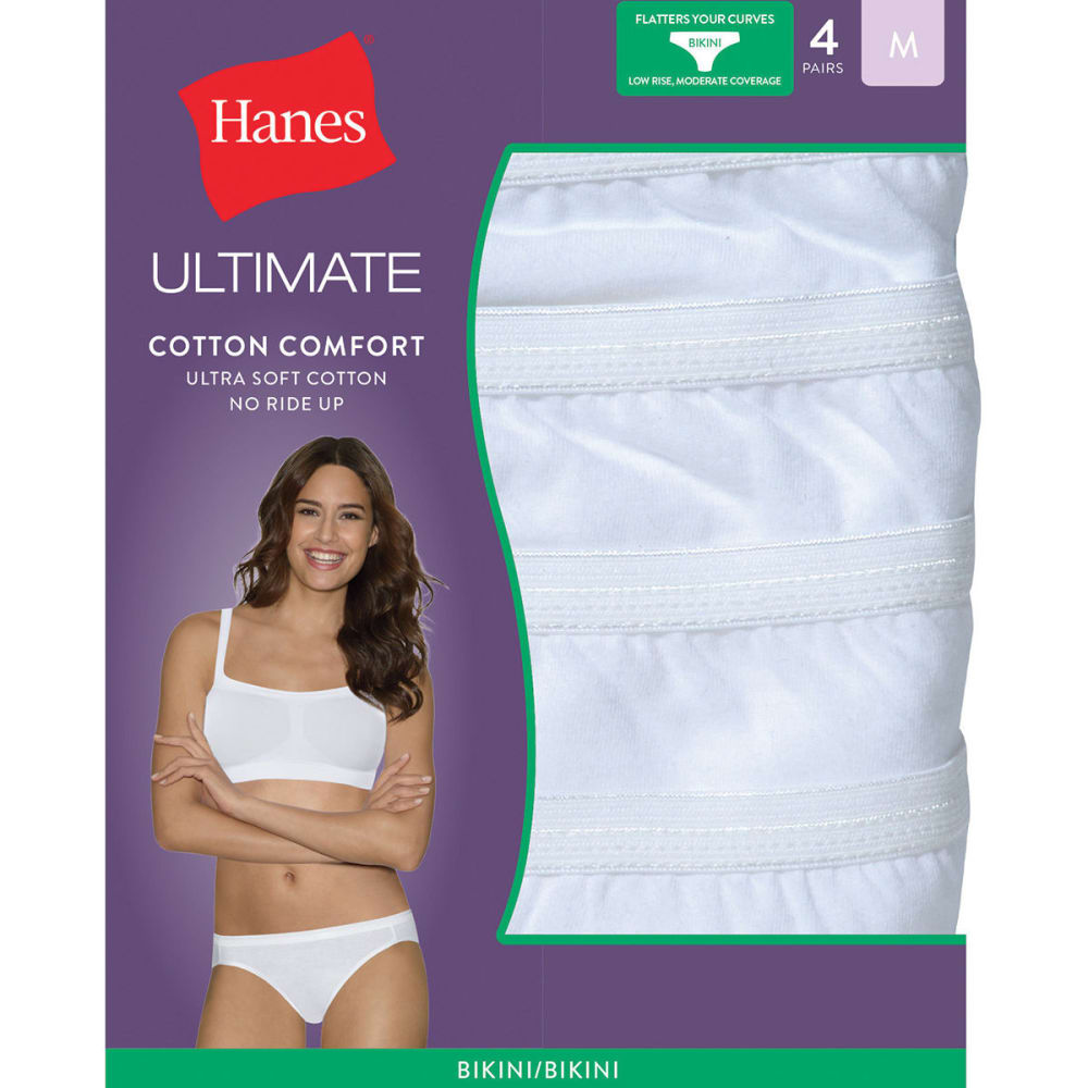 Hanes Women's Ultimate Cotton Comfort Bikini 4 Pack Panties - White, 5