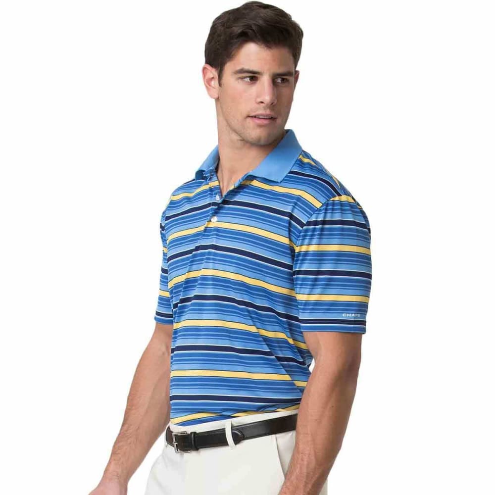 Chaps Men's Golf Jacquard Text Stripe Polo Short-Sleeve Shirt - Blue, L