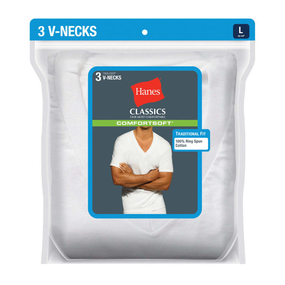 Hanes Men's Classics Comfortsoft V-Neck Tees, 3-Pack  - White, S