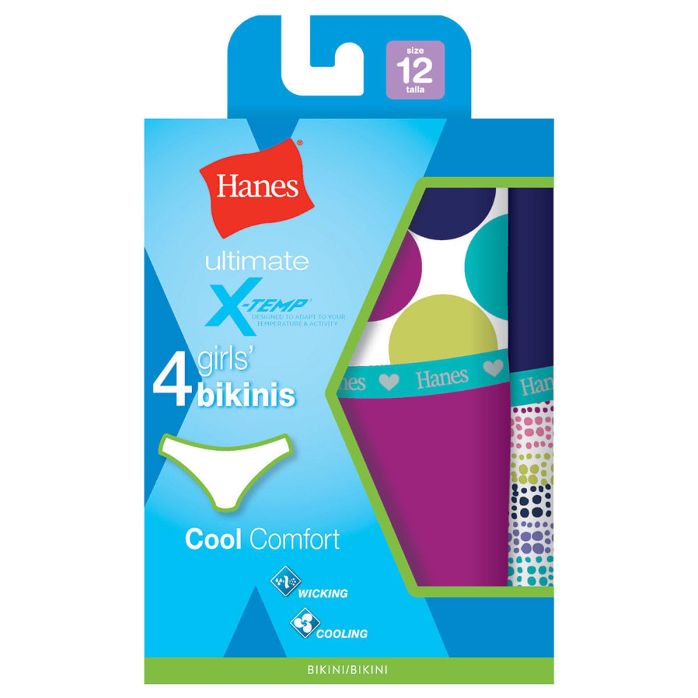 Hanes Girl's Ultimate X-Temp Cool Comfort Bikini Panties 4-Pack - Various Patterns, 8