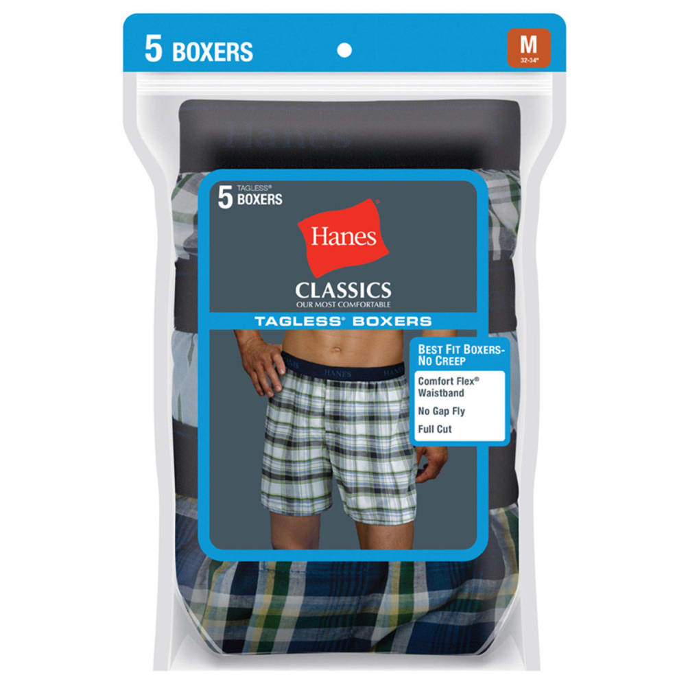 Hanes Men's Classics Tagless Boxers, 5-Pack  - Various Patterns, S