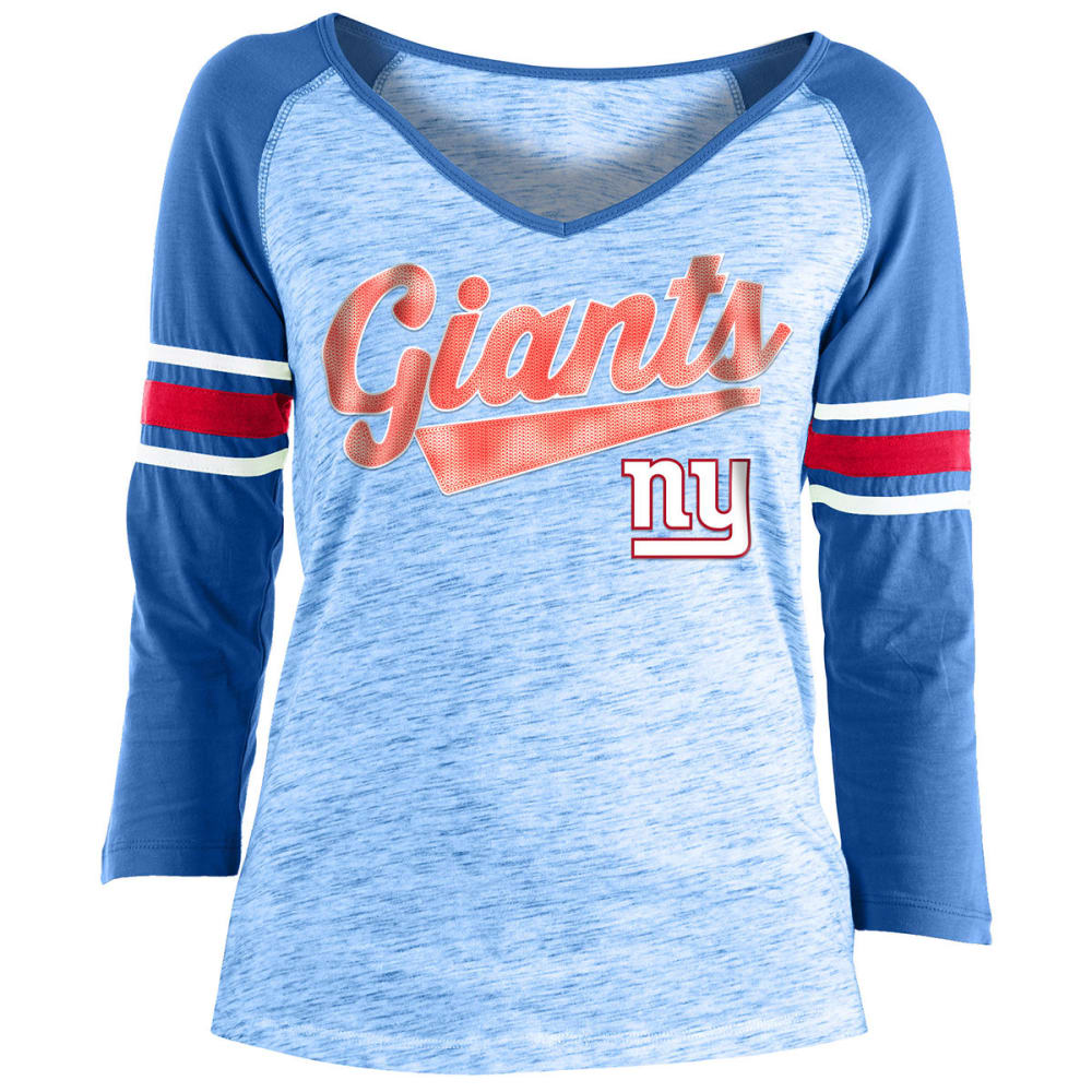 New York Giants Women's Space-Dye Sequin Logo Raglan  3/4-Sleeve Tee - Blue, S