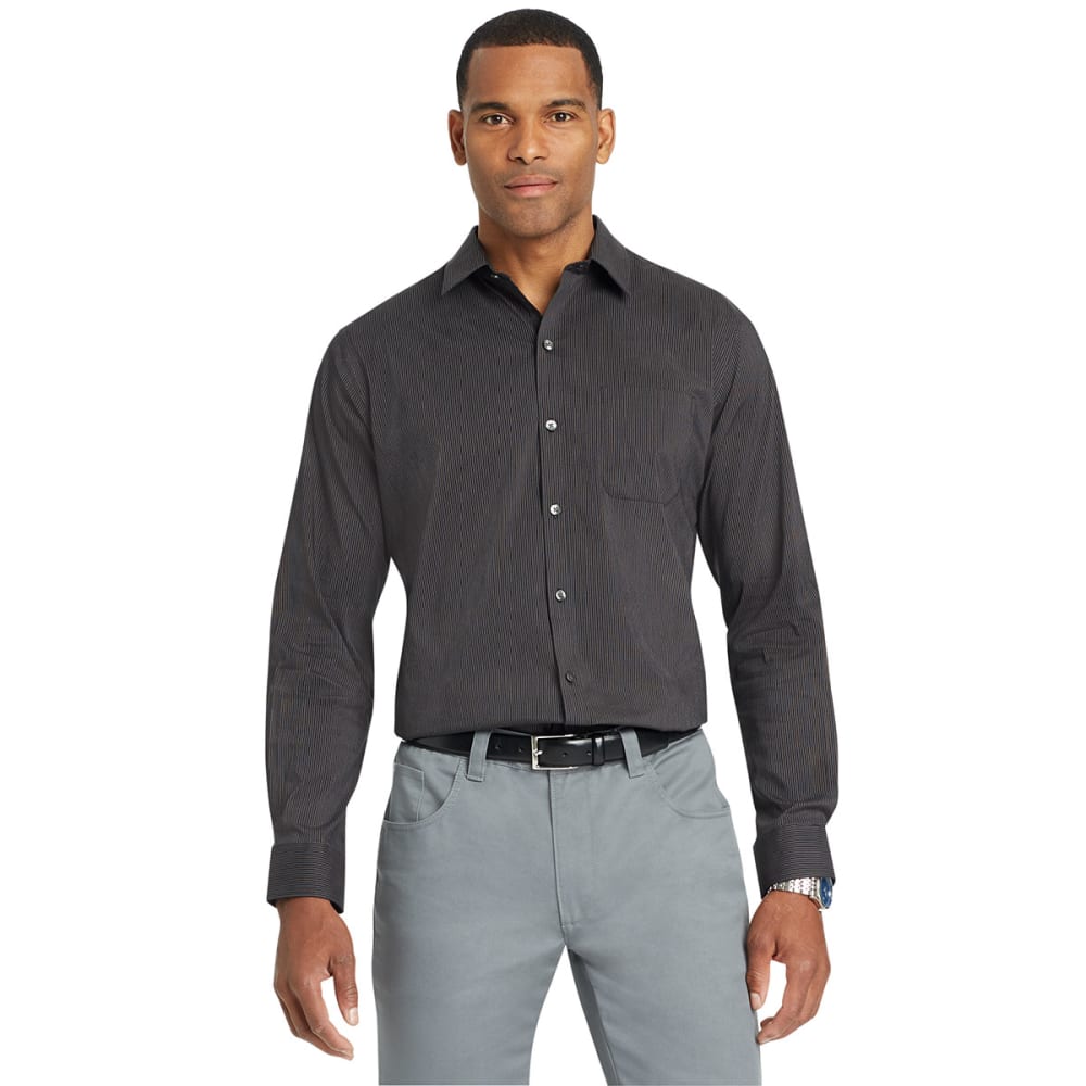 Van Heusen Men's Traveler Thin Stripe Woven Long-Sleeve Shirt - Black, L