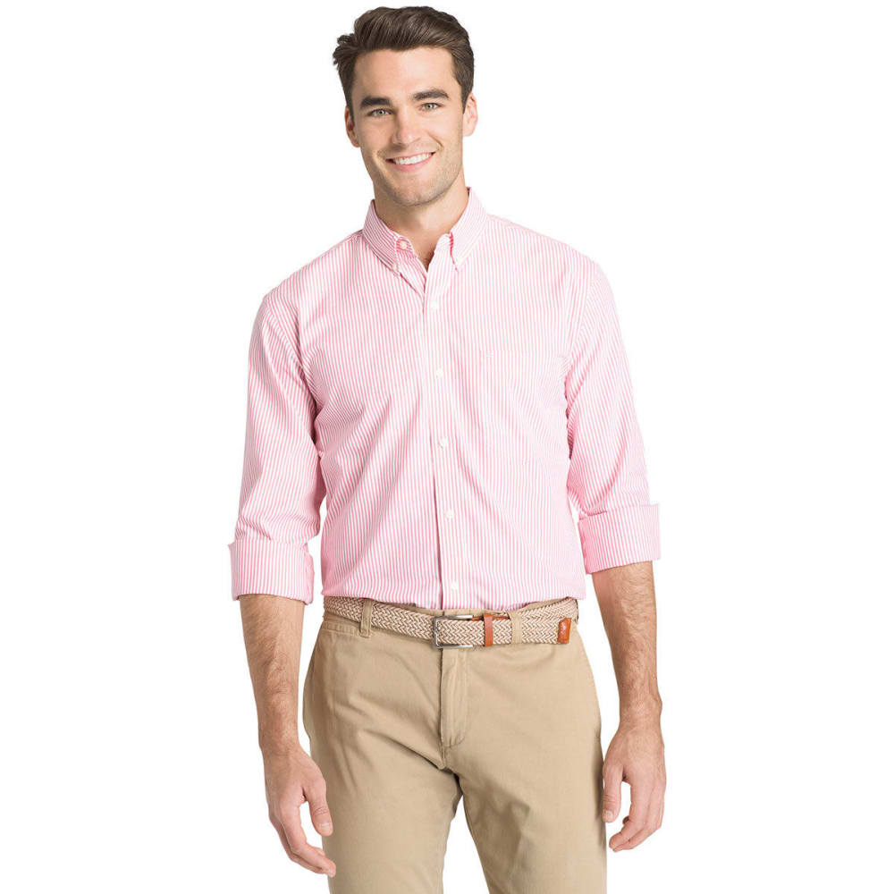 Izod Men's Essential Stripe Long-Sleeve Shirt - Red, XL