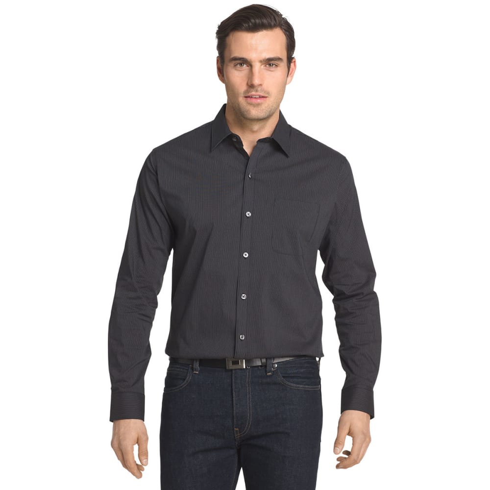 Van Heusen Men's Traveler Stretch Stripe Long-Sleeve Shirt - Black, XL