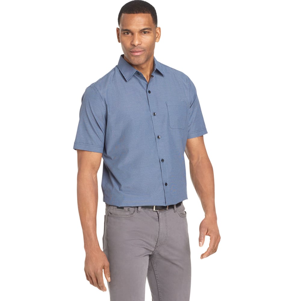 Van Heusen Men's Air Mini Check Short-Sleeve Shirt - Blue, M
