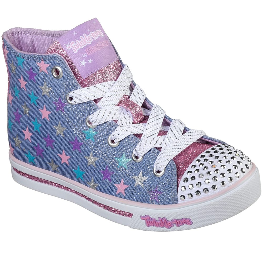 Skechers Girls' Twinkle Toes: Sparkle Glitz Shiny Starz Light-Up Sneakers - Blue, 3