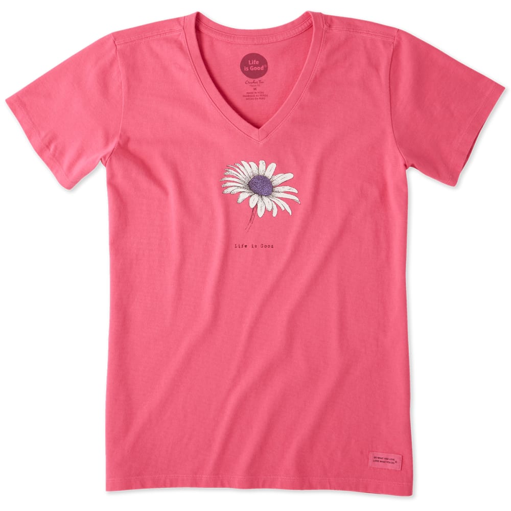 Life Is Good Women's Beautiful Daisy Crusher V-Neck Short-Sleeve Tee - Red, S