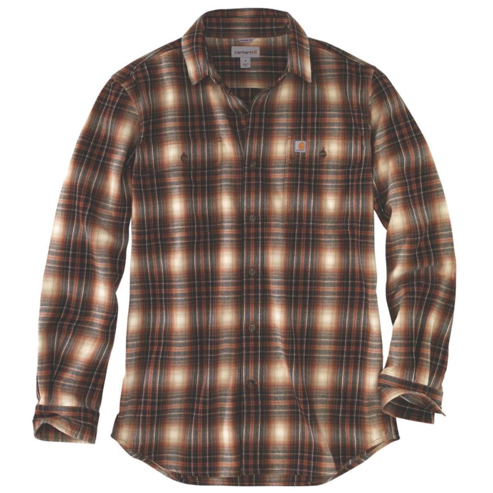 Carhartt Men's Hubbard Plaid Long-Sleeve Flannel Shirt - Brown, M