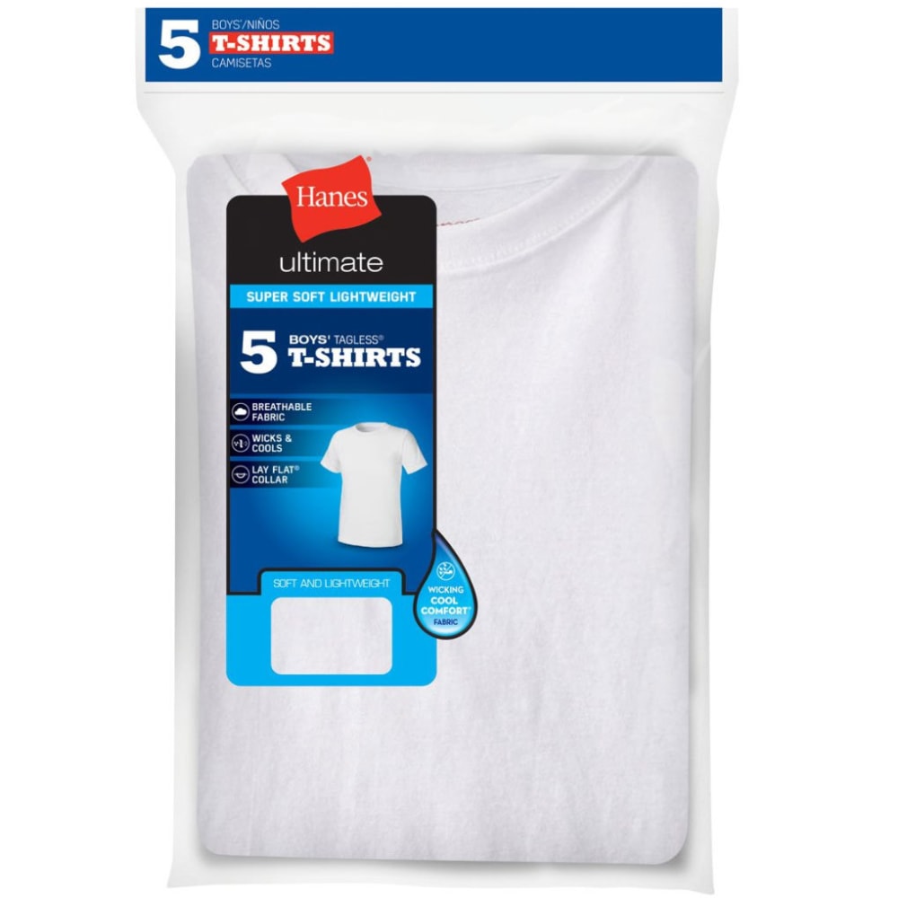 Hanes Boys' Ultimate Lightweight Undershirts, 5-Pack - White, S