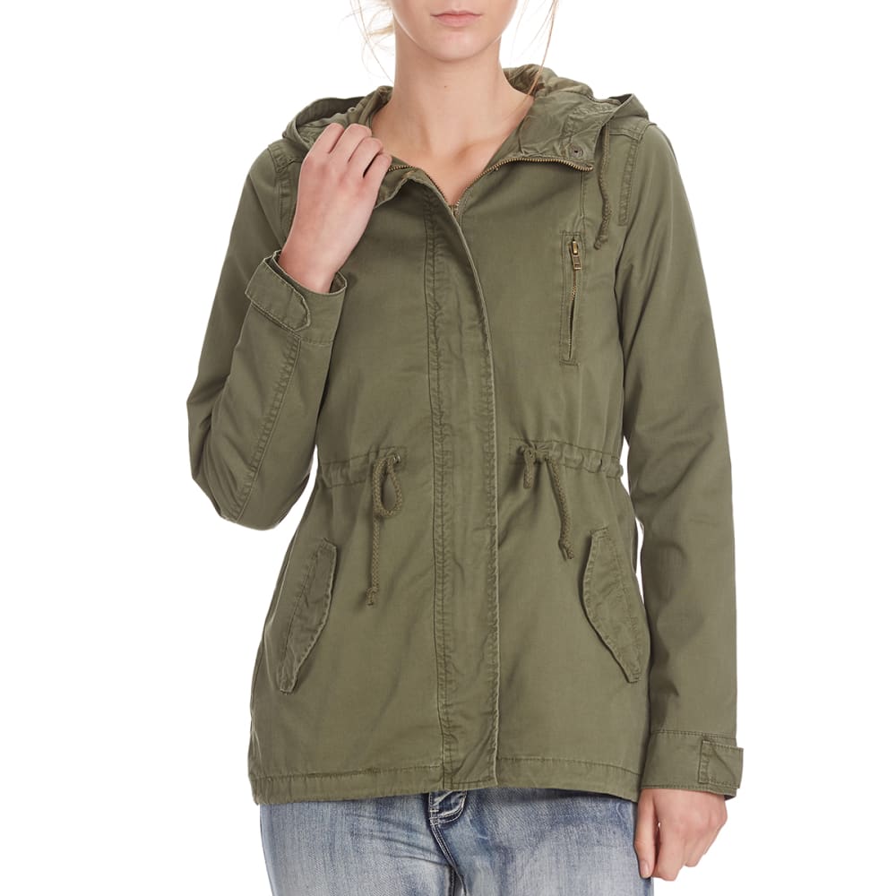 Ambiance Juniors' Military Jacket With Hood And Drawstring Waist - Green, M