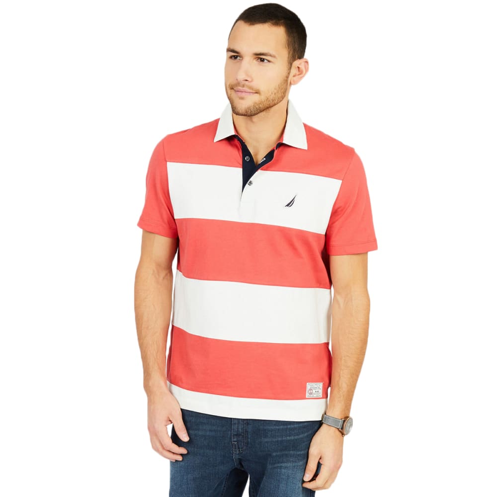 Nautica Men's Short Sleeve Classic Fit Rugby Stripe Polo Shirt - Red, M
