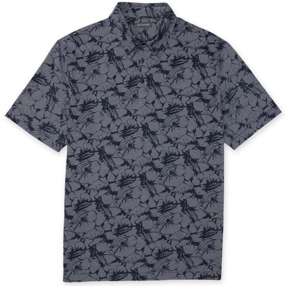 Van Heusen Men's Air Print Self-Collar Short-Sleeve Polo Shirt - Blue, M