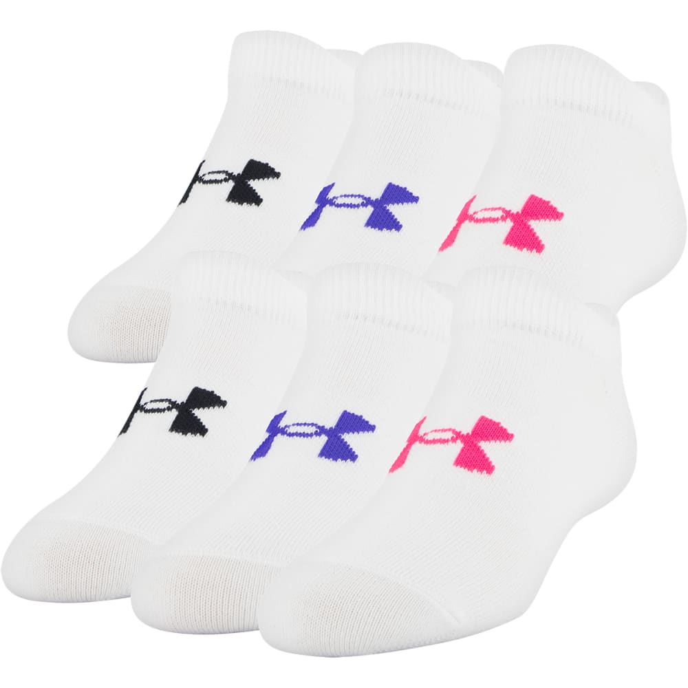 Under Armour Girls' Essential No Show Socks, 6-Pack - White, L