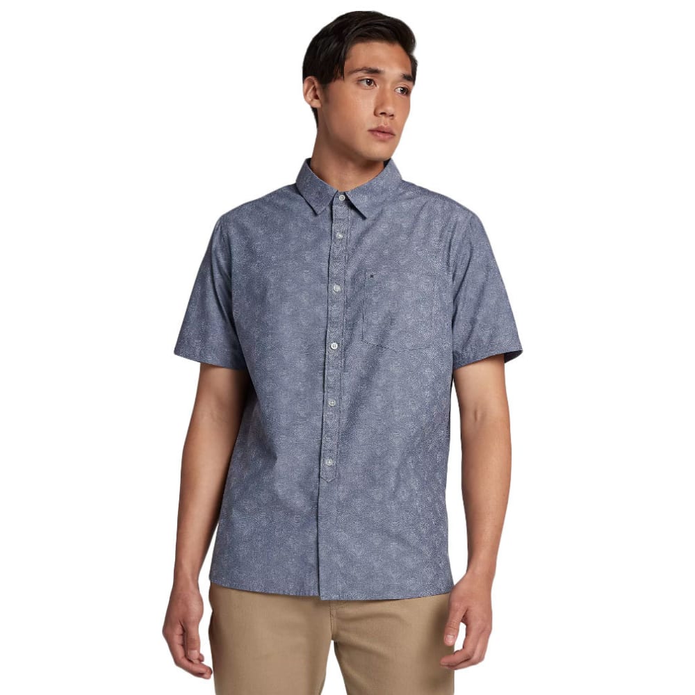 Hurley Guys' Pescado Oxford Short-Sleeve Shirt - Blue, M