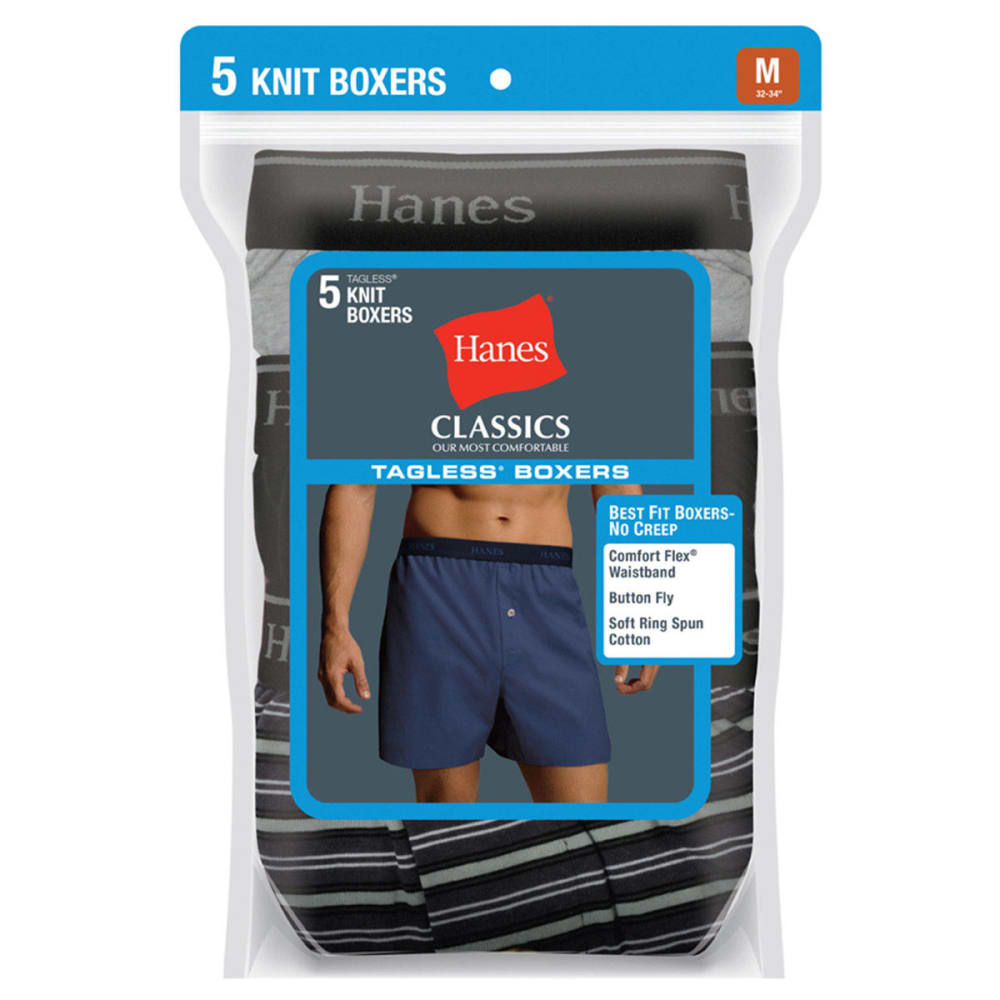 Hanes Men's Classics Tagless Knit Boxers, 5-Pack - Various Patterns, S